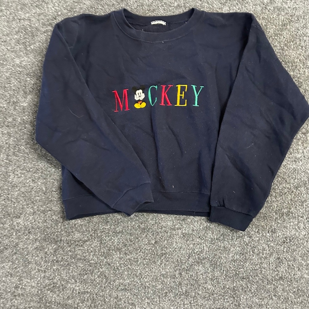 Disney Sweatshirt Womens M Navy Blue Mickey Mouse Embroidered Vintage Crewneck